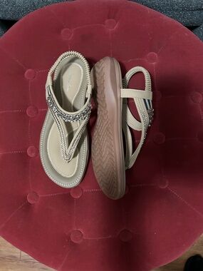 Beige Embellished Women's Thong Sandals